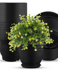 12 Pack 12 Inch Round Plastic Plant Pots With Saucers, Black Seedling Starter Pots, Nursery Containers, Plant with Drainage Holes