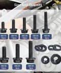 Dope Metric Flange Bolt And Nut Kit For Auto Work, M6x1.0 And M8x1.25, 12mm To 30mm bolts and washers displayed.