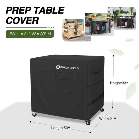 Beefy Outdoor Prep Table Cover For Stainless Steel Grill Cart Fits Up To 53 In Long By 21 In Wide By 33 In High Waterproof 600D Polyester With Undercoating Black