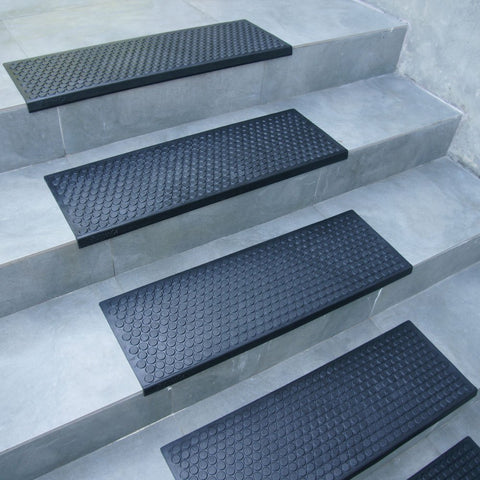 Coin Grip Grippy Non Slip Rubber Tread Stair Mats 6 Pack Black Easy Clean Durable Staircase Mats For Wet Slippery Steps Weather Resistant