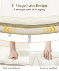 Criss Cross Legged Swivel Office Chair With Wheels, thick two-layer cushion detail, U-shaped seat design, Beige