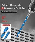 Front view of Wuqazu 10-piece 6-inch masonry drill bit set with carbide tips and hex shank
