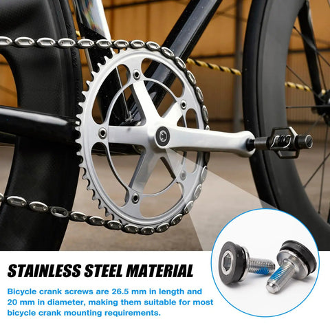 Close-up of bike crankset with 4 Pack Bike Hex Crank Arm Bolts 8mm M8 Thread High Strength Steel for Square Hole Bicycle Crank Arm