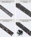 Heavy Duty Piano Hinge Set 2 Pieces 8 Inch Black Stainless Steel 0.05 Inch Thick With 1.2 Inch Open Width Includes 16 Screws