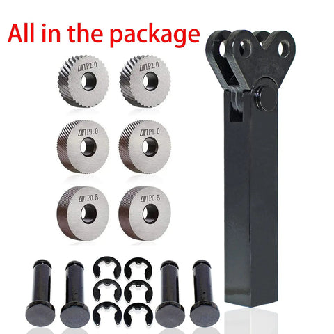 7pc High Strength Double Wheel Lathe Knurling Tools Set with diagonal knurling wheels and three pitch options, metalworking grip parts