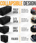 Trunk Organizer With Cooler For SUV And Car, multi-compartment storage box, showing sizes from fully open to folded.