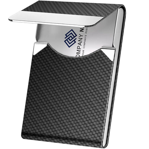 Slim Metal Business Card Holder with RFID Blocking PU Leather Case for Women or Men, Boss Vibe Black Carbon, open view