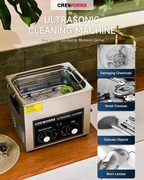 Kick Ass Heavy Duty 2 6 Gallon Ultrasonic Parts Washer With 240 Watt Heating And Manual Knob Controls For Engines Bike Chains Jewelry Watch Cases And Lab Gear Super Smooth Cleaning placed on a wooden surface with various tools.
