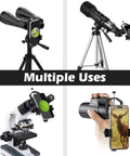Universal Telescope Phone Adapter Mount for Microscope, Binoculars, and Spotting Scopes displaying use with devices