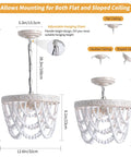 Three Light Wood Bead Pendant Light With Boho Engraved Pattern Ring Fixture for flat and sloped ceilings in farmhouse decor
