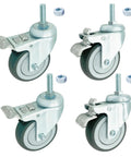 Heavy Duty 4 Inch Swivel Caster Wheels With Aluminum Brake And Standard Threaded Stem, Set Of 4 Non Marking TPR Rubber Casters.