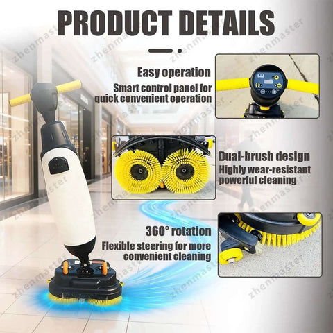 Walk Behind Floor Scrubber Machine With 17 Inch Cleaning Width Lightweight 44 Lb Electric Floor Washer Dryer Heavy Duty All In One Floor Cleaner For Tile Wood And Carpet Ideal For Office And Home Use with dual-brush design in hallway.