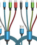 2-pack 4 In 1 Braided USB C Cable With Dual Type C Ports Micro USB And USB A, 5ft length, multi-color nylon for iPhone Android use