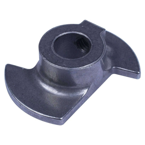 Metal drill bit arbor for hole saw/boring bit, central threaded bore, twin wing flanges, dark gray