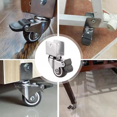 Beefy 4 Pack Heavy Duty Furniture Wheel Castors 1 Inch Swivel Casters with Safe Brake mounted on furniture corner