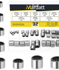 Needle Roller Bearing Kit Set, 32 Pieces In 8 Sizes, Drawn Cup Open End Bearings, From 3x6.5x6mm To 12x16x10mm, Includes Storage Box