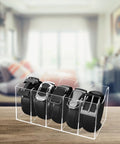 Upgrade Your Drawer Storage Vibe Today With This Sturdy Clear Acrylic Belt Organizer Designed With Five Flexible Foldable Sections To Store Ties And Belts, showcasing black belts.