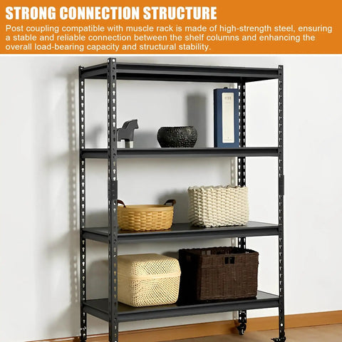 Steel shelving with Built Tough Post Coupling Connector For Steel Shelving Posts Fits Up To 1.25 Inches Wide, Easy Modular Expansion