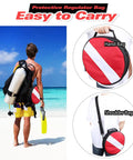Diver carrying a Portable Scuba Regulator Bag For Divers Heavy Duty Protective Travel Case With Wet Dry Compartment And Built In PVC Pocket Shockproof 1050D Nylon Dive Gear Carrier With Adjustable Shoulder Strap on a beach.
