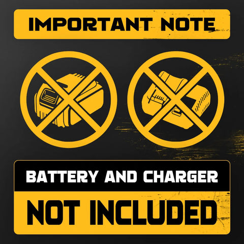 Important note indicating batteries and chargers not included for Beast Cordless LED Work Light With 112W 11200LM Output, Pivoting Head At 140 Degrees, Dewalt 20V Battery Compatible, USB A And USB C Ports, Portable Flood Light For Outdoors Job Site And Garage.
