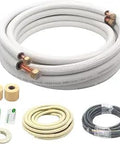 16ft Mini Split Line Set With Three Eighths and Five Eighths OD Copper Tubing, White Thickened PE Insulated Coil, Flared Nuts