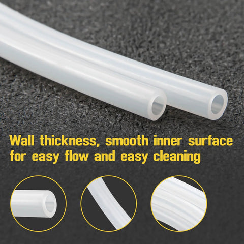 Two white A774 silicone pressure tubing hoses, 3/16 in ID x 5/16 in OD, high-temperature tubing on dark surface