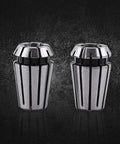 Thonlai 15 Pieces ER11 Spring Collet Set For CNC Milling Lathes High Precision Tool Holder Grip With Separate Storage Containers And Labels For Stable Performance pair of ER11 spring steel collets on a dark background.