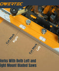 Rock Solid Circular Saw Guide Rail System For Dead Straight Rip Cuts On Plywood And Sheet Panels with cut marks for left and right blade saws.