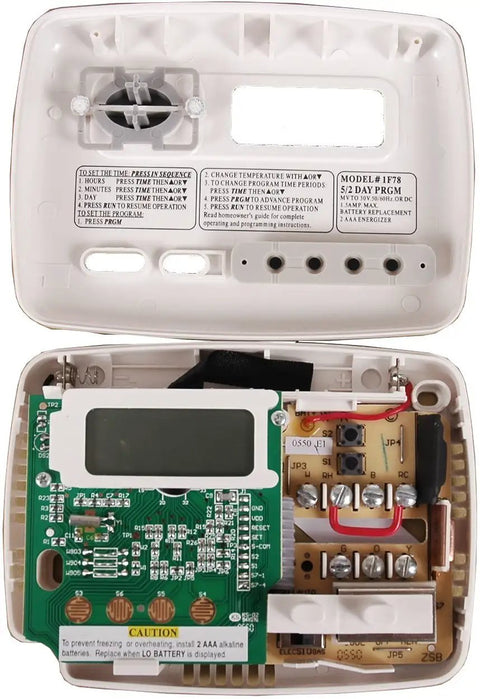 Internal view of Simple 5 2 Day Battery Powered Digital Thermostat For Single Stage Heating Cooling And Heat Pump Systems