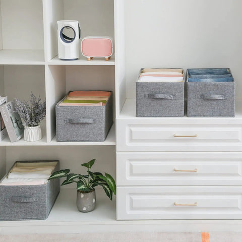 Foldable Closet Organizer Bins For Clothes, Reinforced Handle, Thick Fabric Storage With Built In PP on shelves and drawers