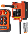 sloHEXtted 4-channel wireless crane remote control kit with orange handheld transmitter and orange receiver unit