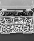 Motorcycle Fairing Screw Kit Aluminum M5 M6 177 Piece Set with washers in organized plastic case.