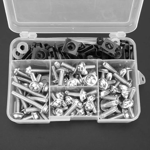 Motorcycle Fairing Screw Kit Aluminum M5 M6 177 Piece Set With Washers for sportbike in clear plastic box
