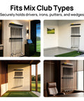 Dope Wall Mounted Golf Club Rack With 8 Clips And Golf Ball Display, Wooden Organizer in various room setups