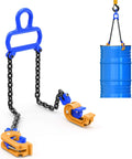 Heavy Duty 2000 Lb Chain Drum Lifter For 55 Gallon Steel And Plastic Barrels With Top Lip, displaying chain and hook attachment.