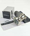 Solid Brass Door Peephole Viewer with 220 Degree HD Lens, heavy duty privacy cover, satin nickel finish, shown with packaging