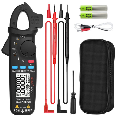Pro Grade 1mA Resolution DC Clamp Meter True RMS Digital Multimeter with accessories and carrying case