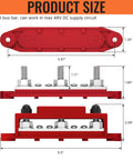 Heavy Duty 250 Amp 12V Power Distribution Block Pair Featuring Thickened Copper Plates dimensions with screw down covers and studs.