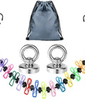 Must Have Camping Clothesline With Magnetic Hooks And 12 Colorful Clips for Camper RV Living shown with storage bag.