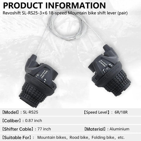 Two Pack Universal Bike Gear Shifters 3x6 Speed Revoshift Trigger Levers for MTB and Folding Bikes RS25-3L RS25-6R