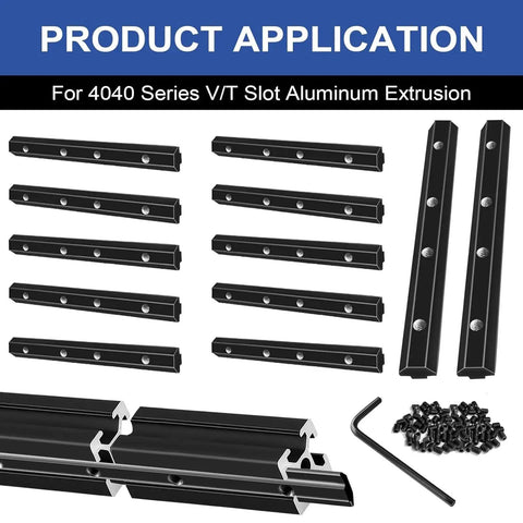 12 Pack 4040 Straight Connector Corner Brackets Joint Plates With Screws And Wrench For Aluminum Extrusion 4040 T Slot And V Slot 3D Printer Accessories Black