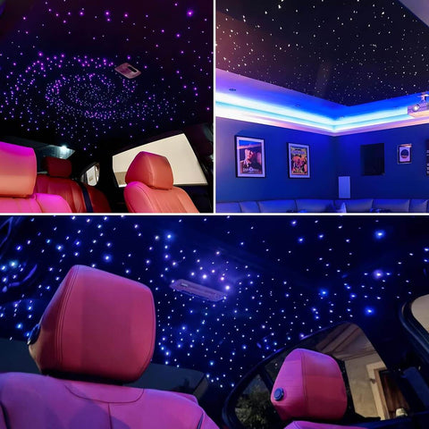 Mini 6W RGBW Fiber Optic Star Ceiling Kit With Music Activated Twinkle Lights installed in car and home interiors