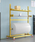Heavy Duty Bubble Wrap Roll Dispenser With Quick Snap Cutter And Wall Mount Rack For Hassle Free Packing Moving Shipping, showcasing storage setup.
