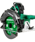 Front view of 36V MultiVolt 7-1/4 Inch Circular Saw With Torque Boost Technology, including saw blade and green handle