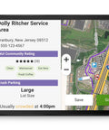 OTR1020 Renewed 10-Inch GPS Truck Navigator displaying service area and truck parking map with ratings.