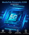 MediaTek Dimensity 8200 processor 5G chip showcasing octa-core design, 512GB ROM, and 32GB RAM for Badass Rugged 5G Tablet.