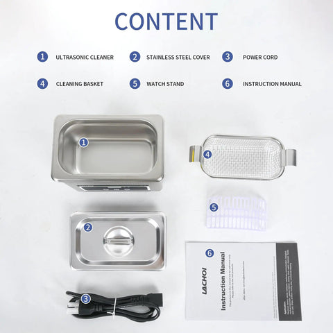 800Ml Ultrasonic Cleaner With Timer 40KHz Digital Jewelry Cleaner Sonic Cleaning Machine For Jewelry Watches Rings Coins And Diamonds 35W SUS304 Parts Cleaner That Delivers Beast Cleaning Power shown with accessories