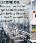 All Weather Silicone Oil For High And Low Temperature Use Clear 4oz Bottle NSF Certified Food Grade Lubricant in industrial setting