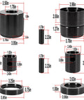 Leaf Spring Pin And Bushing Adapter Service Kit Remover And Installer Tool Set For Heavy Duty Trucks And Equipment, showing various tool dimensions.