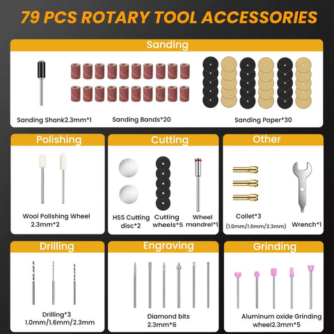 Cordless Mini Rotary Tool Kit 4V 23000RPM With LED Light 5 Speed 2000mAh Battery 79 Pcs Accessories for Sanding Polishing